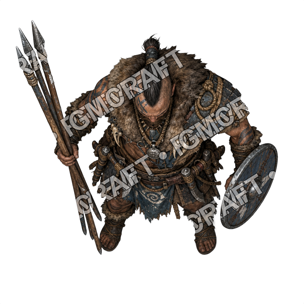 Barbarian War Raft Javelin Skirmisher top-down token preview