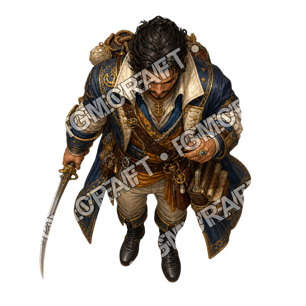 Gilded Royal Skiff Guild Captain top-down token preview