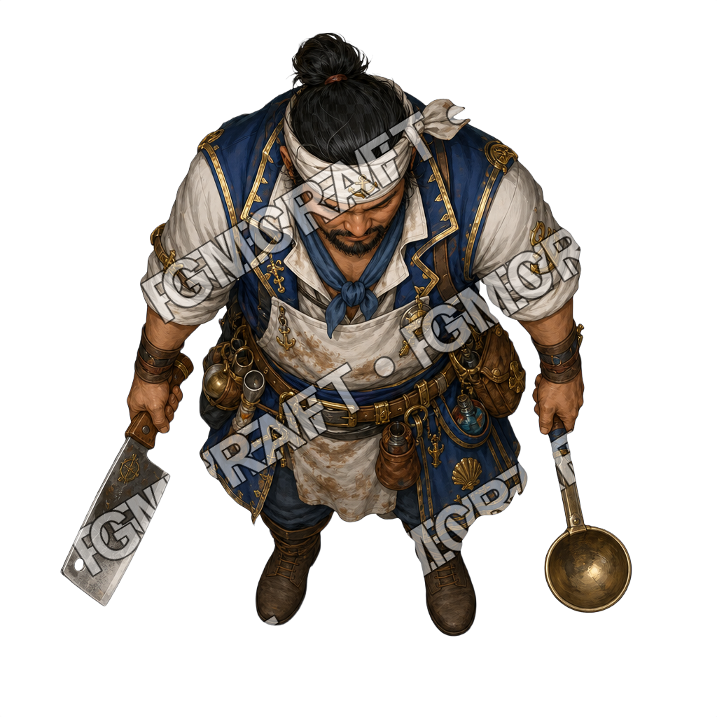Gilded Royal Skiff Ship Cook top-down token preview