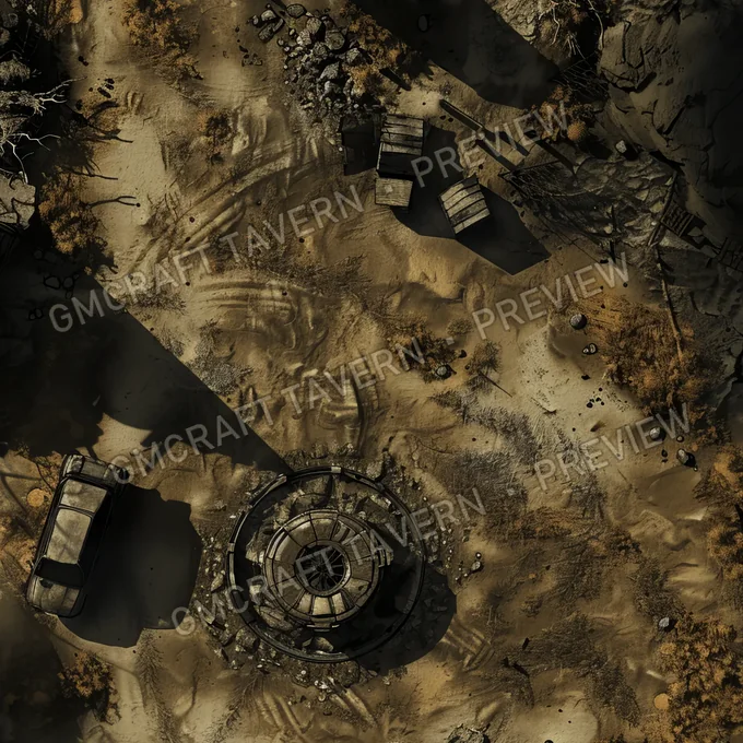 Aperçu de battlemap : A Wasteland With A Mega Nuclear