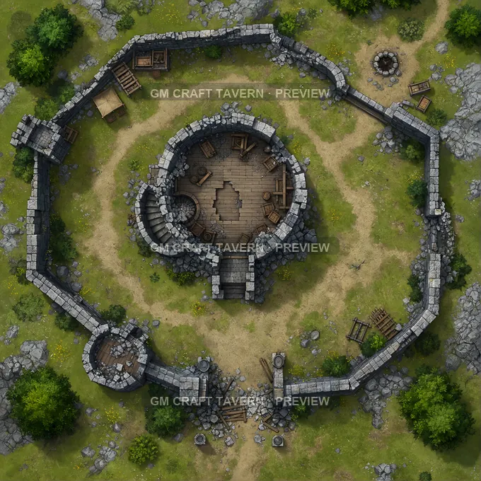 Ruined Border Tower battlemap preview