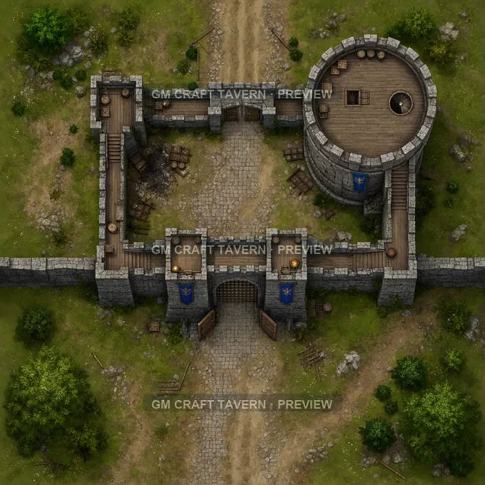 Fortified Tower Gate battlemap preview