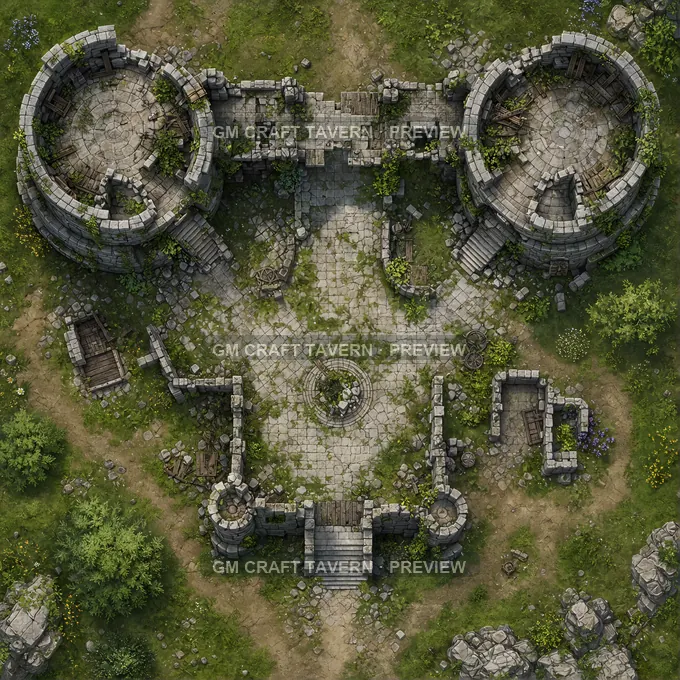 Ruined Twin Towers battlemap preview