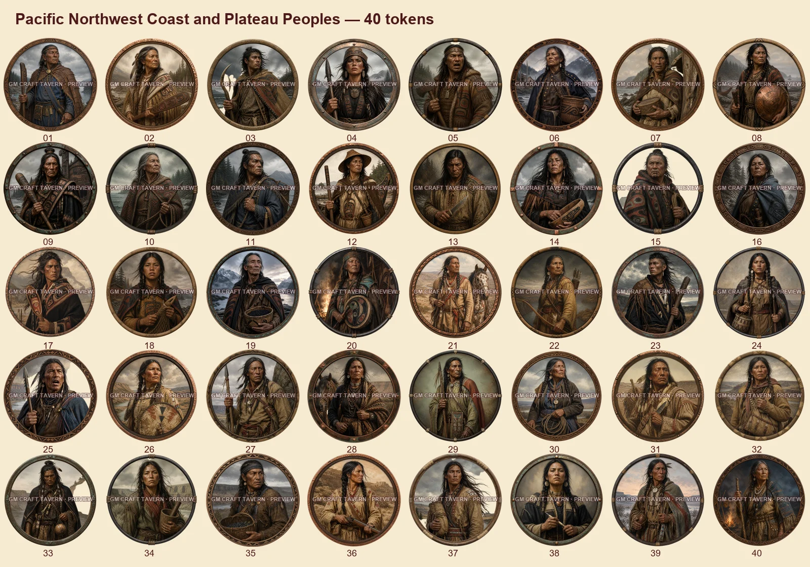 Peuples de la côte du Nord-Ouest pacifique et du Plateau — tous les tokens-portraits western inclus 40, aperçu filigrané