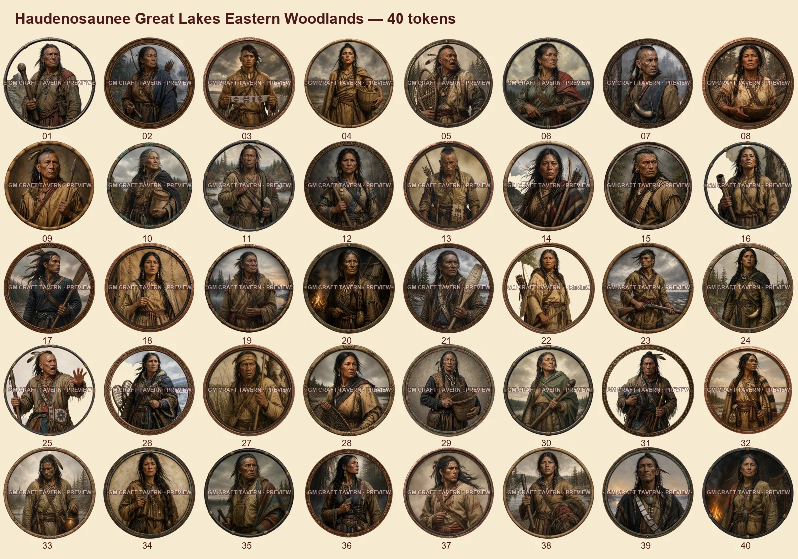 Haudenosaunee, Grands Lacs et forêts de l’Est — tous les tokens-portraits western inclus 40, aperçu filigrané