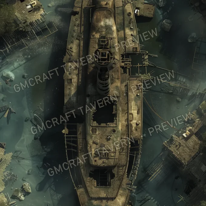 Abandonned Submarine Wreck B battlemap preview
