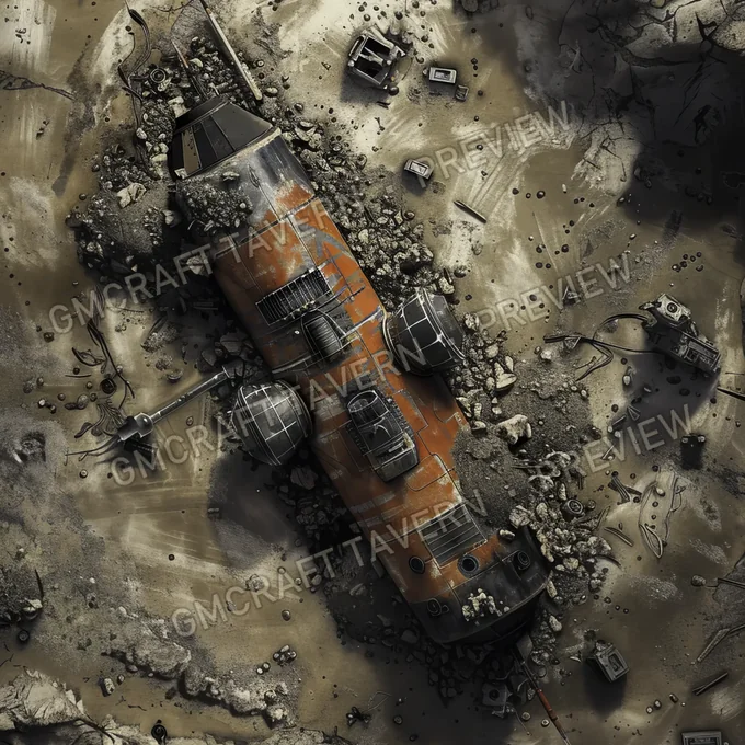 Crashed Alien Spacecraft Buried battlemap preview