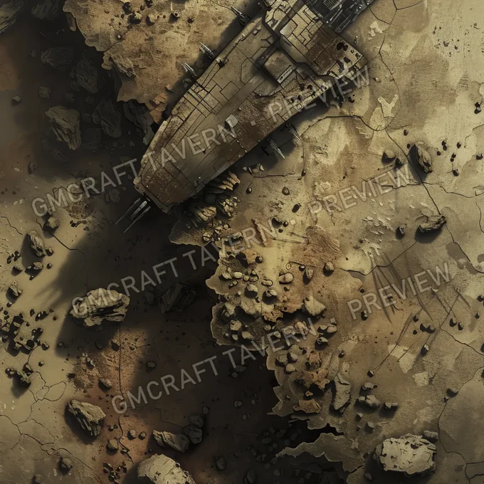 Crashed Alien Spacecraft Buried battlemap preview