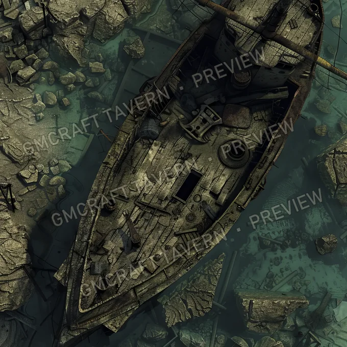 Post Apo Pollued Ship Wreck Site battlemap preview