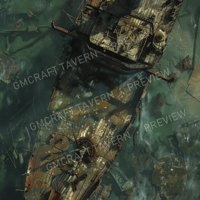 Post Apo Pollued Ship Wreck Site battlemap preview