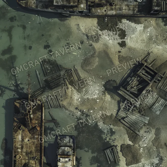Post Apo Pollued Ship Wreck Site battlemap preview