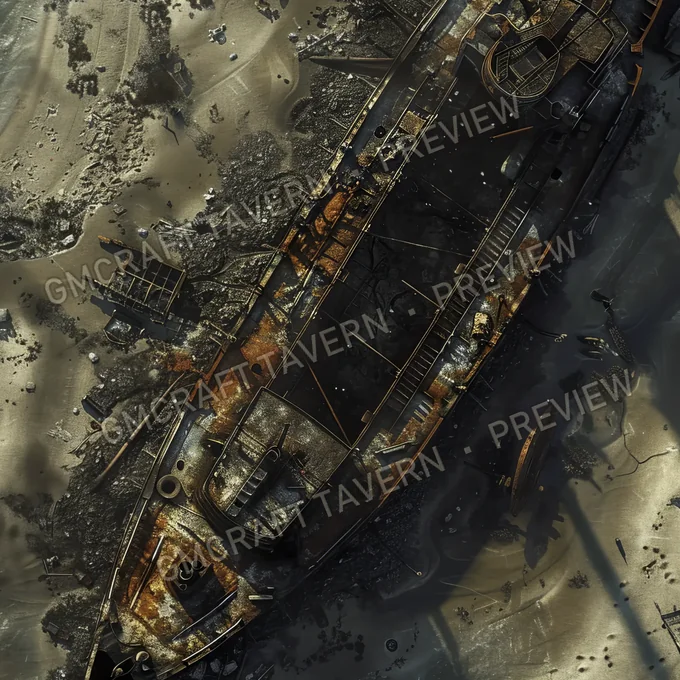 Post Apo Pollued Ship Wreck Site battlemap preview