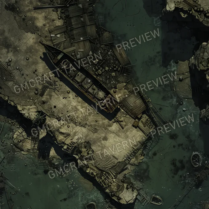 Post Apo Pollued Ship Wreck Site battlemap preview