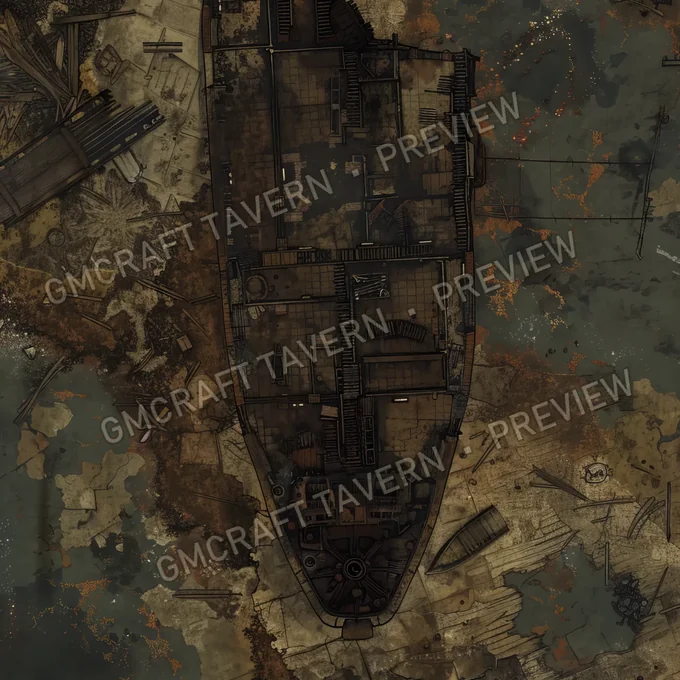 Post Apo Pollued Ship Wreck Site battlemap preview