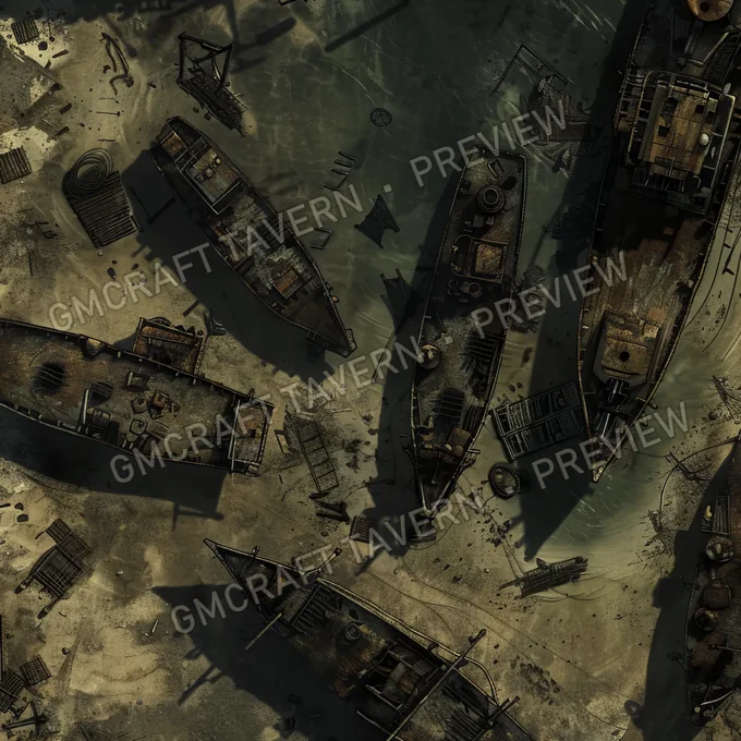 Rusty Ship Graveyard Battlem battlemap preview