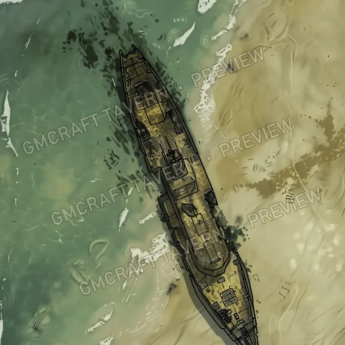 Submarine Wreck On Beach Bat battlemap preview