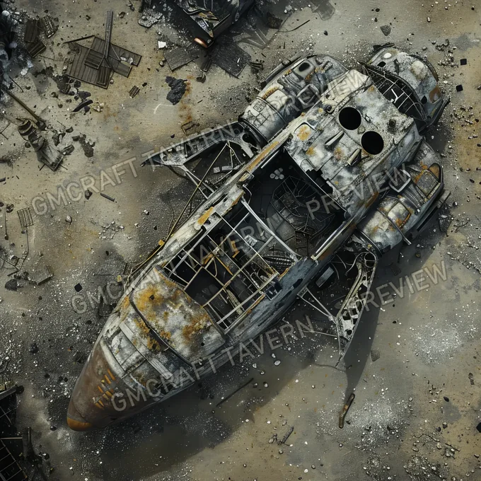Crashed Spaceship Wreckage B battlemap preview