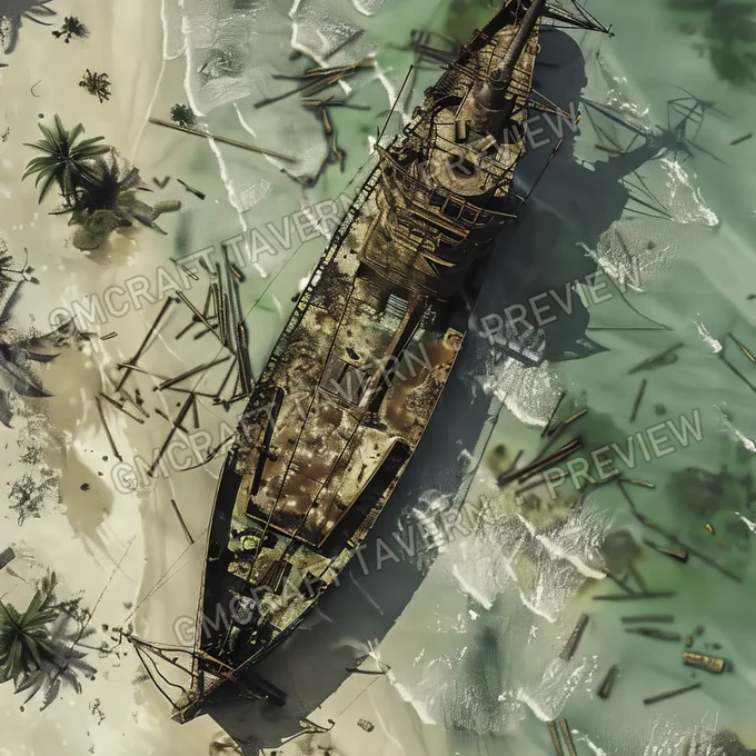 Submarine Wreck On Beach Bat battlemap preview