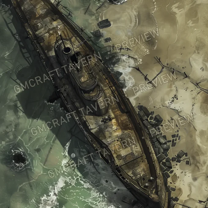 Submarine Wreck On Beach Bat battlemap preview