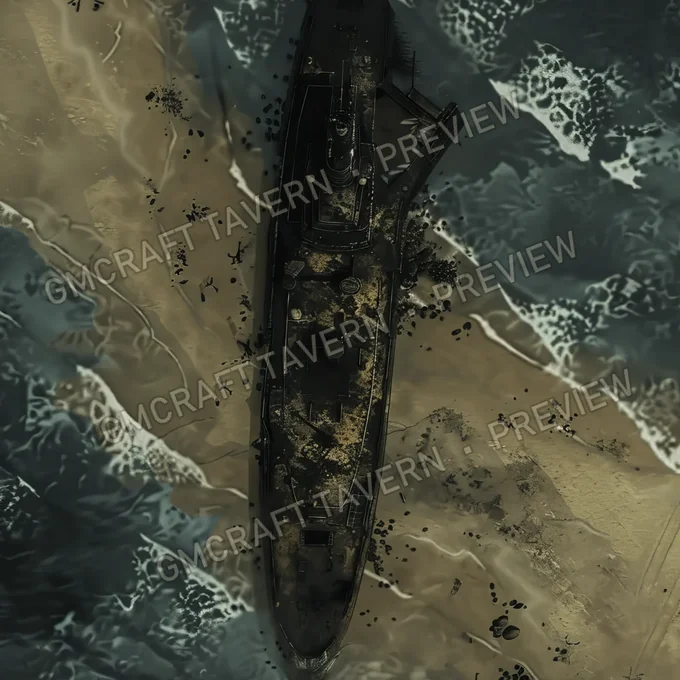 Submarine Wreck On Beach Bat battlemap preview