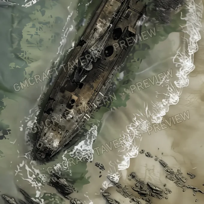Submarine Wreck On Beach Bat battlemap preview