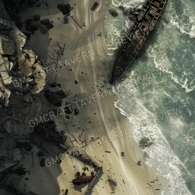 Submarine Wreck On Beach Bat battlemap preview