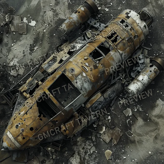 Crashed Spaceship Wreckage B battlemap preview