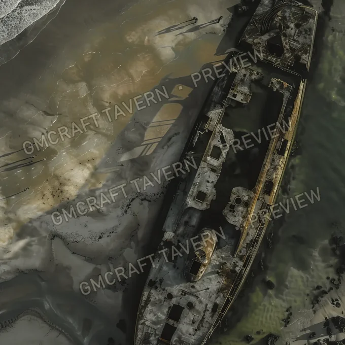 Submarine Wreck On Beach Bat battlemap preview