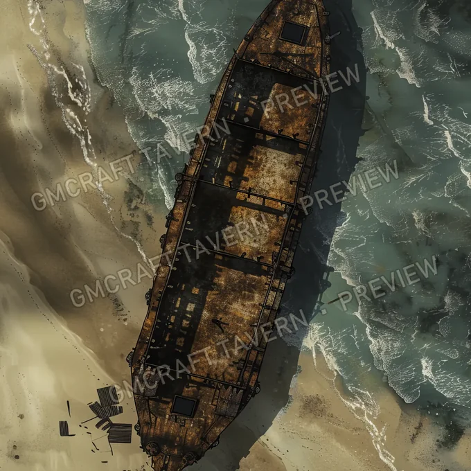 Submarine Wreck On Beach Bat battlemap preview