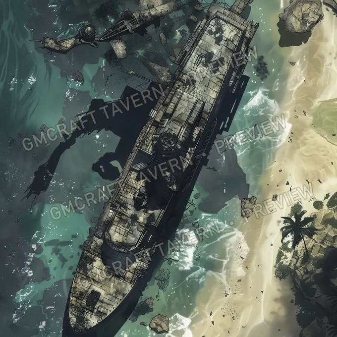 Submarine Wreck On Beach Bat battlemap preview