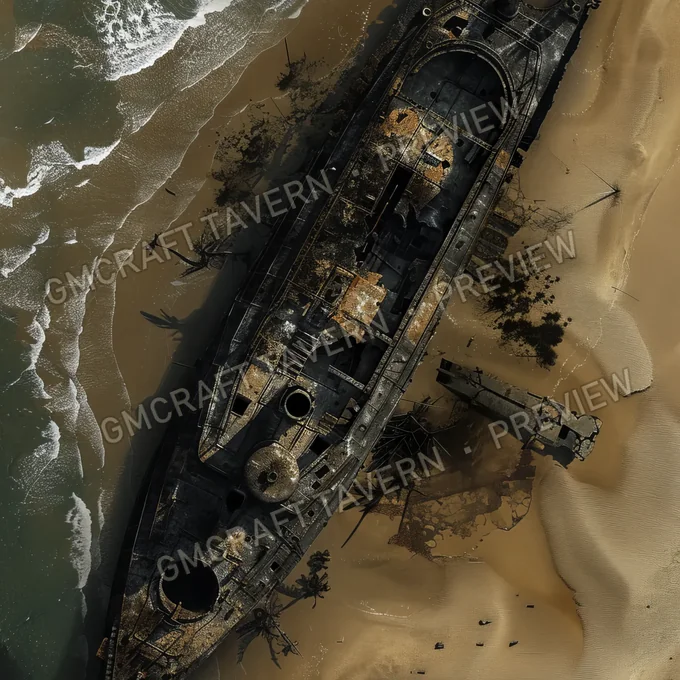 Submarine Wreck On Beach Bat battlemap preview