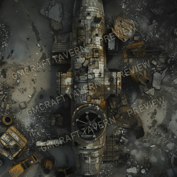 Crashed Spaceship Wreckage B battlemap preview