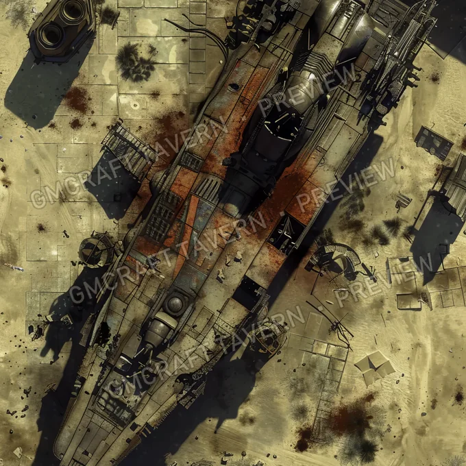 Crashed Spaceship Wreckage B battlemap preview