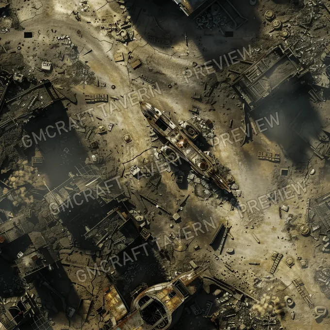 Crashed Spaceship Wreckage B battlemap preview