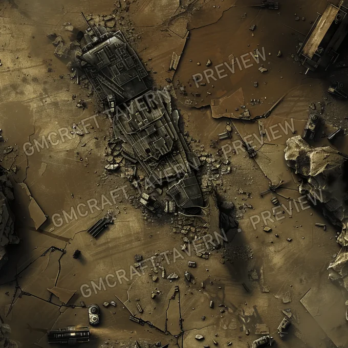Crashed Spaceship Wreckage B battlemap preview