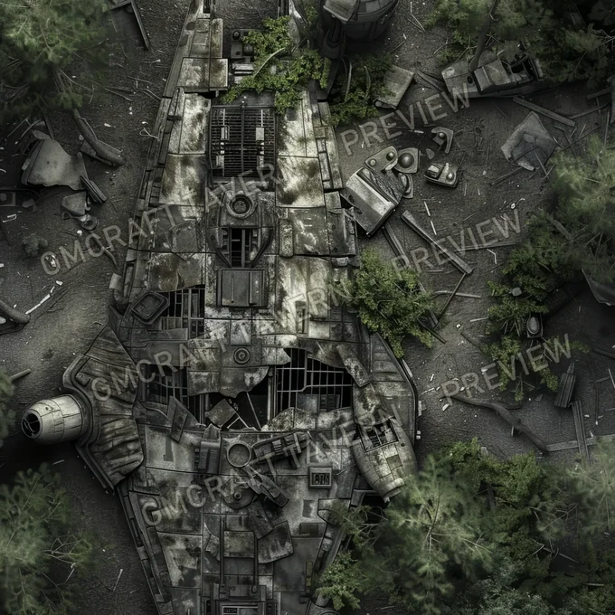 Crashed Spaceship Wreckage B battlemap preview