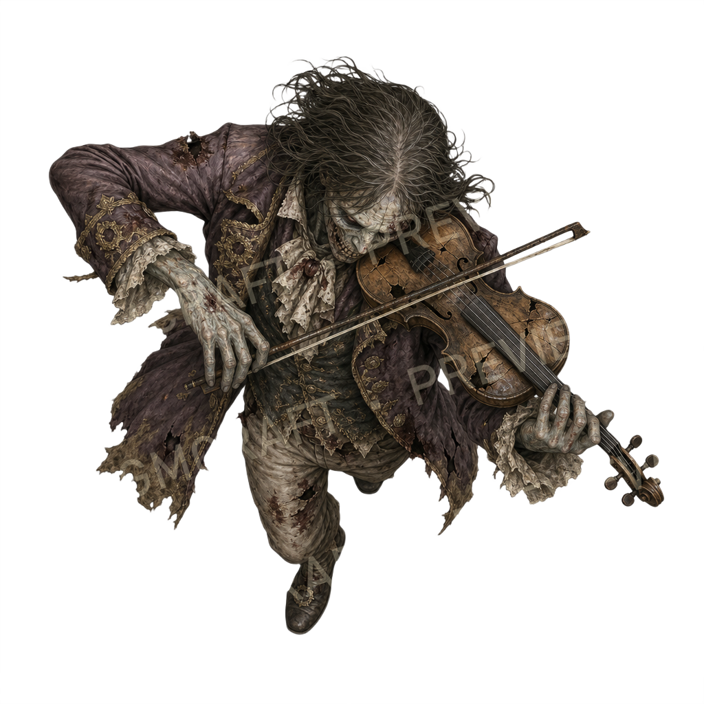 Aperçu du token vu du dessus : zombie violoniste à l’archet tordu