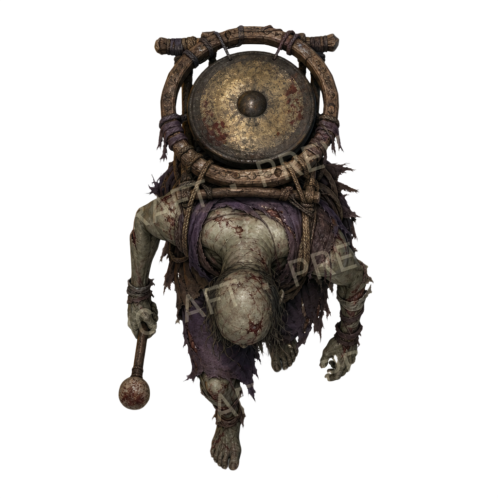 Aperçu du token vu du dessus : zombie porteur de gong au dos voûté