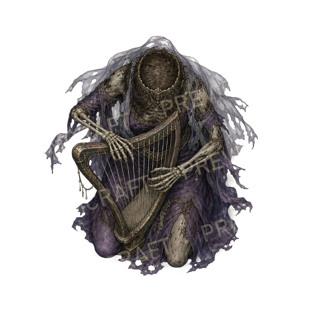 Aperçu du token vu du dessus : zombie harpiste à la harpe effondrée