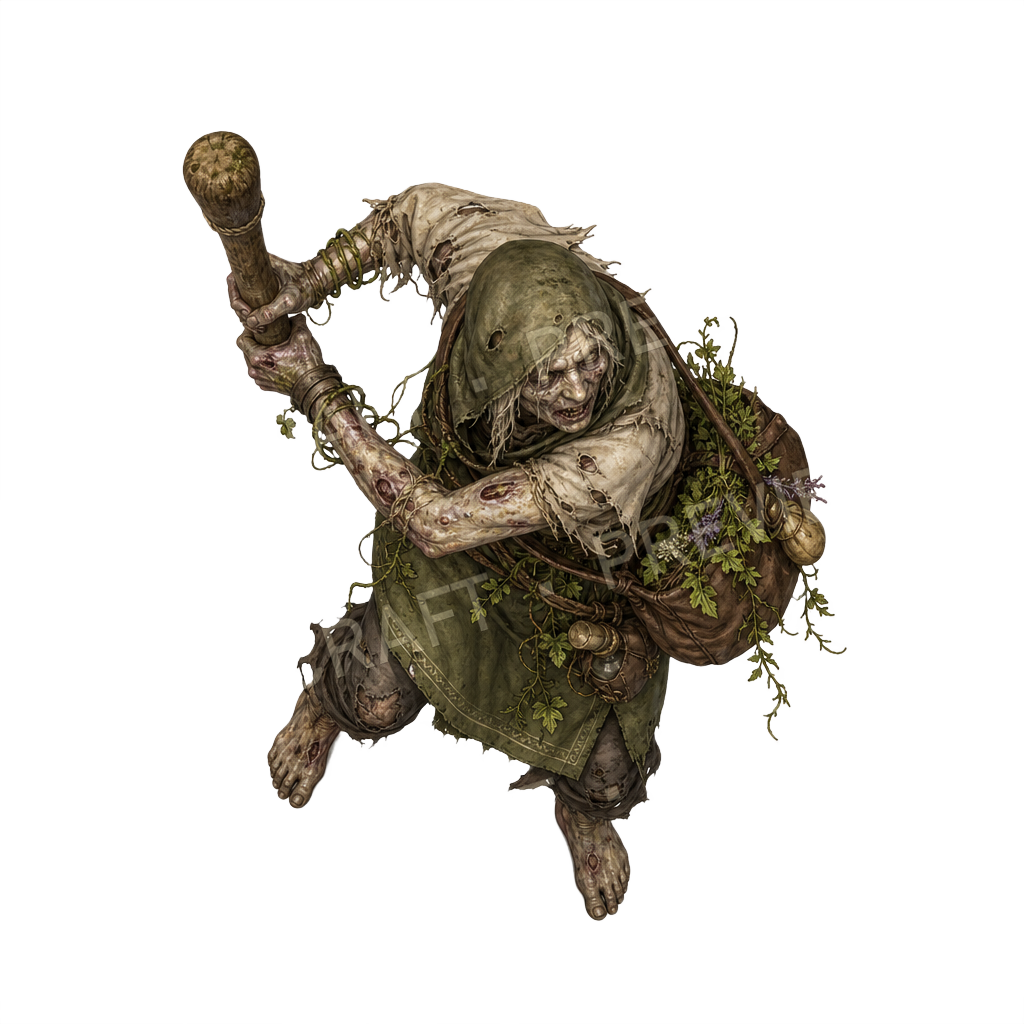 Aperçu du token vu du dessus : zombie herboriste au pilon