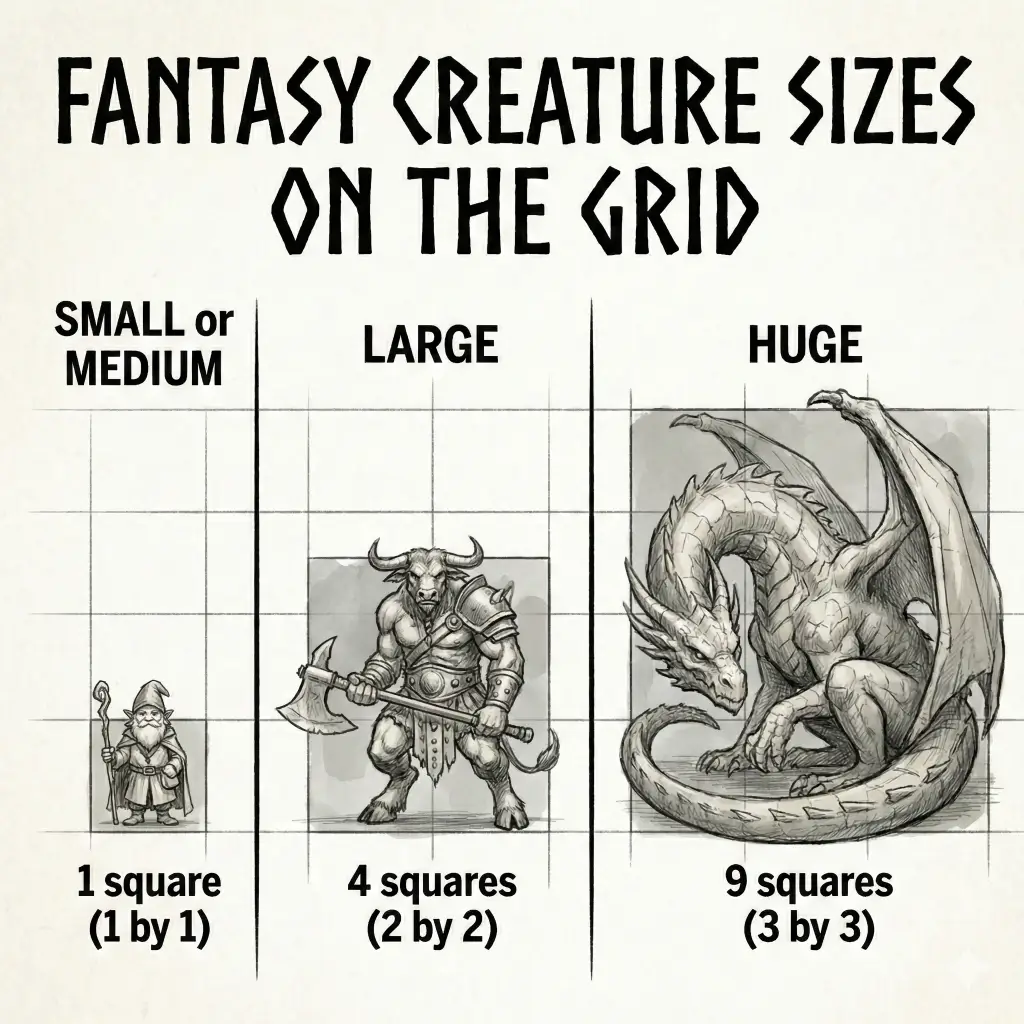 Fantasy Creature Sizes on the Grid