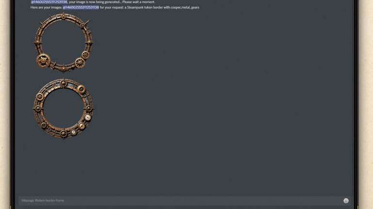 How it works: log in with Discord, type Draw + your request, and download a transparent token border