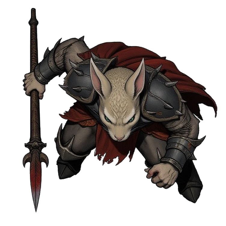 Top-down token example: humanoid rabbit in cursed spiked iron armor, illustrating the Top Down Token Generator