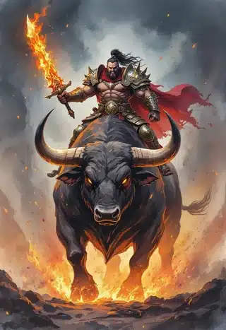 A chaos warlord mounted on a giant creature.