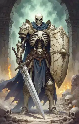 A tall dragonborn guardian in a duty stance.