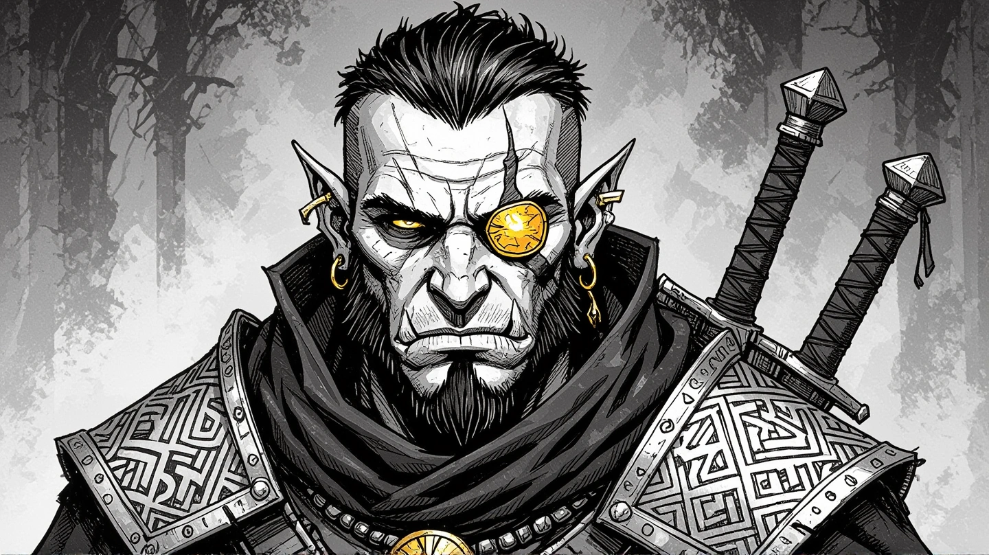 Tribal warrior holding a sword in a jungle setting