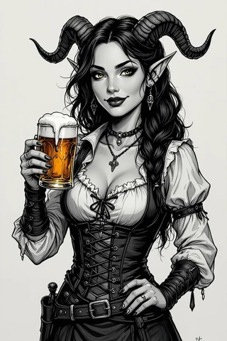 Female tiefling tavern keeper balancing combat and roleplay