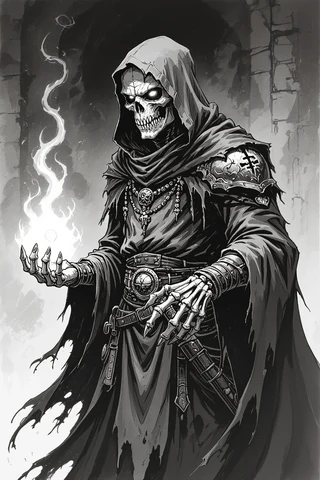 Monochrome orc necromancer in a dramatic pose fantasy