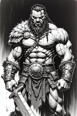 Strong barbarian posing with muscular build fantasy tabletop