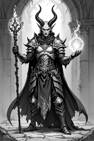 Tiefling character magically sanctifying a mystical location fantasy